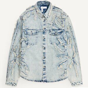 H&M Distressed Light Wash Denim Button-Down Shirt Jacket